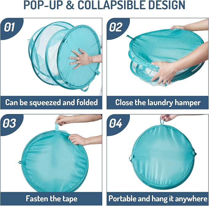 Seiritex Mesh Popup Laundry Hamper 115L Collapsible Laundry Basket No Lid Extra Large Capacity Foldable Clothing Storage Basket with Handles 26 H x 18 W x 18 L (Turquoise Blue) - Image 6