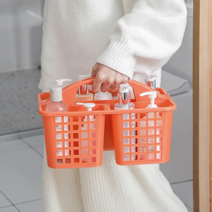 Portable Shower Caddy Basket Plastic Storage Basket with Compartment Orange - Image 5