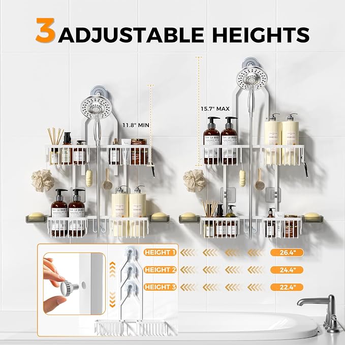 Adjustable Aluminum Shower Caddy Hanging for Handheld Showerhead, White - Image 2