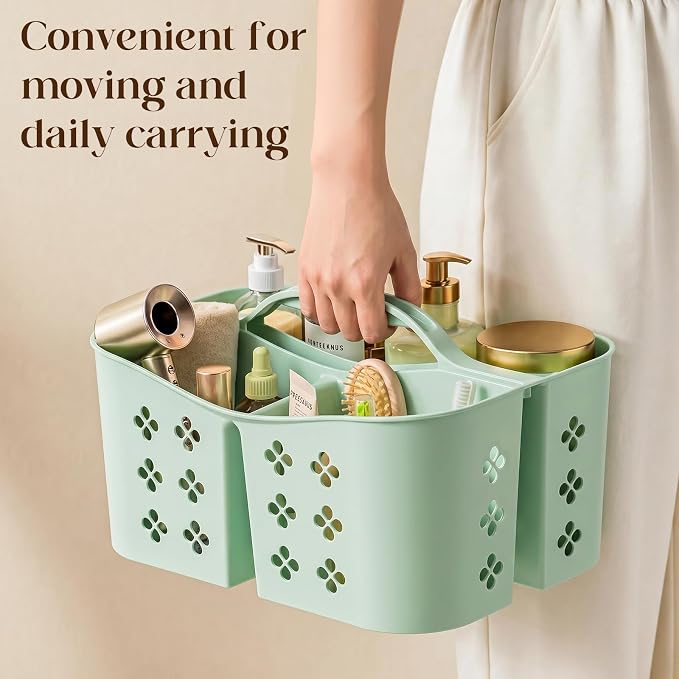 PQH Portable Shower Caddy with Handle, Large Capacity Shower Basket Organizer, Quick-Drain Bathroom Storage Tote, Durable Plastic Shower Organizer for College Dorm, Beach, Gym Essentials, MintGreen - Image 9
