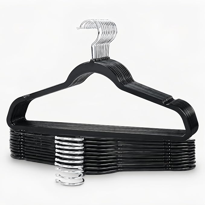 Plastic Hangers 20 Pack, Non-Slip Slim Black Clothes Hangers by Baseca