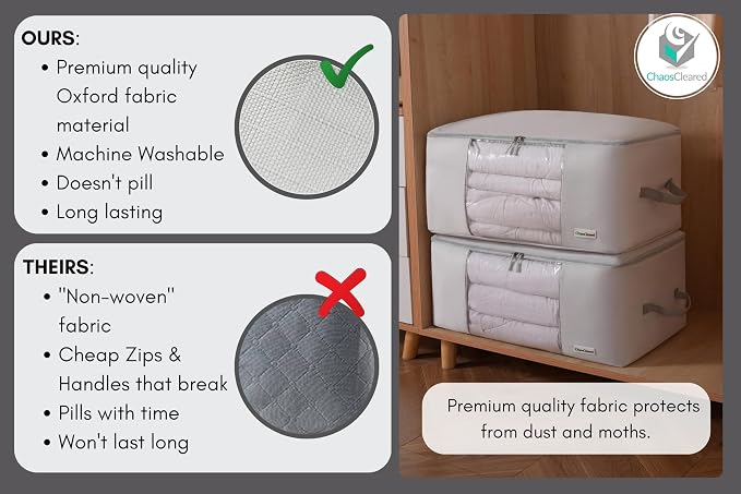 Comforter Storage Bag - Folding Organizer bag for King/Queen Comforters, Pillows, Blankets, Bedding/Quilt, Blanket, Duvet, Large Collapsible Organizers, 24"x14"x11" (2 Pack Gray, 2 Pack) - Image 4