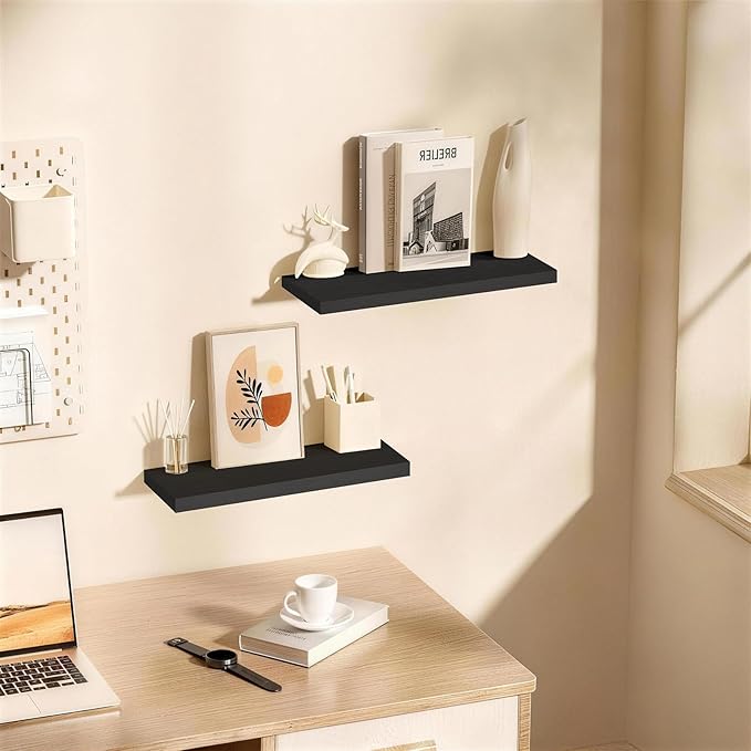 BAYKA Black Floating Shelves 22.5in, Set of 2, Wall Mounted for Wall Decor - Image 4