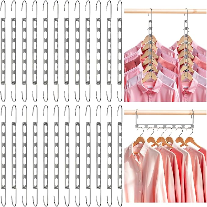 24 Pack Space Saving Hangers for Clothes Collapsible Metal Hangers Space Saving for Organization and Storage Hanger Organizer for Heavy Clothes Apartment College Dorm Room Essentials,Silver by VZZNN