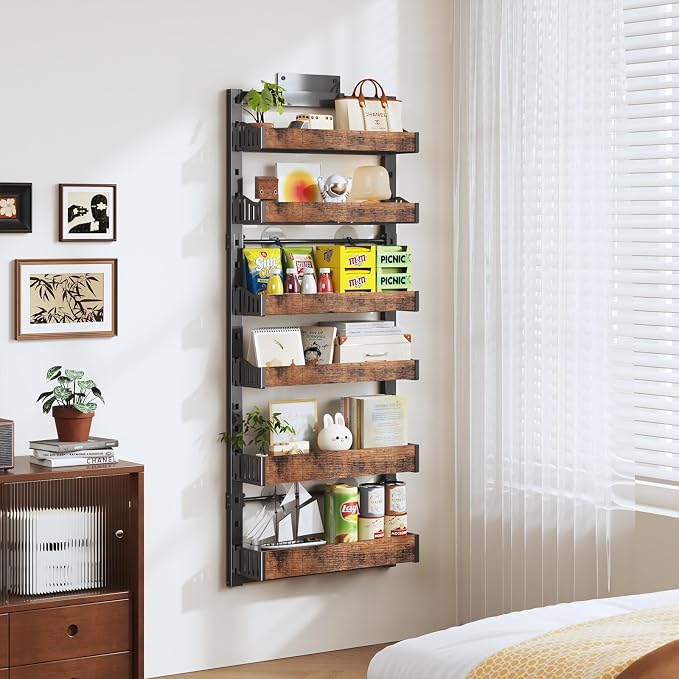 6-Tier Over The Door Pantry Organizer, Heavy-Duty Metal Wall Mount or Hanging Spice Rack, behind the door storage Shelves with Adjustable Basket, Back of Door Organizer for Kitchen Cabinet and Closet - Image 5