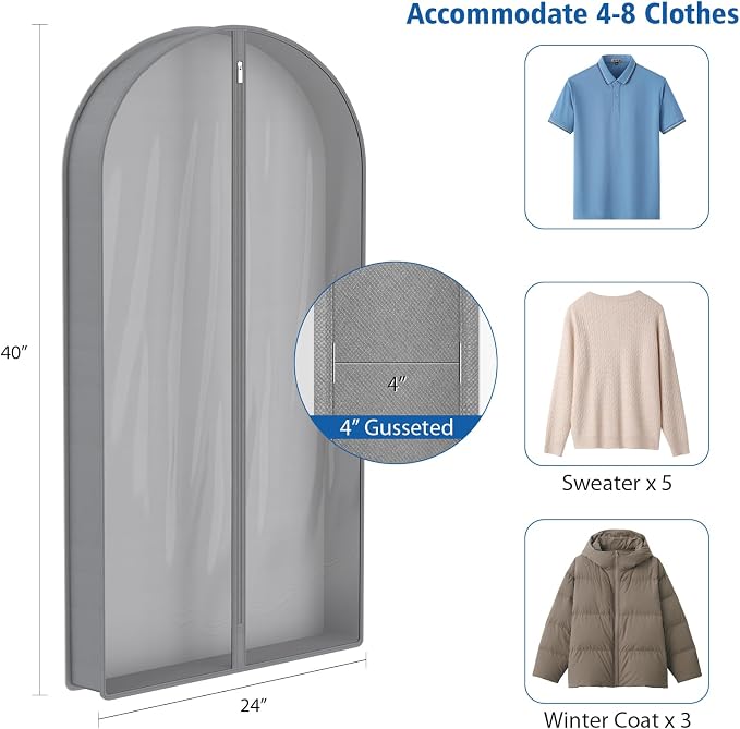 Zilink Suit Bags for Closet Storage Clear Mink Coat Storage Bag 40 in, Grey - Image 3