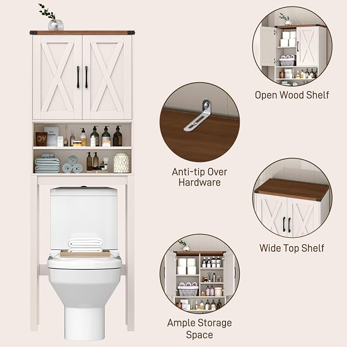 Vabches Over The Toilet Storage Cabinet with Adjustable Shelf, White - Image 3