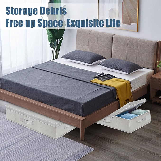 Supowin 2Pack Large Underbed Storage Containers Bin with Lids, Light Gray | 6 Inches Tall Under Bed Storage Organizer Box with Handles, Foldable Closet Organizer for Clothes, Blankets, Seasonal Items - Image 7