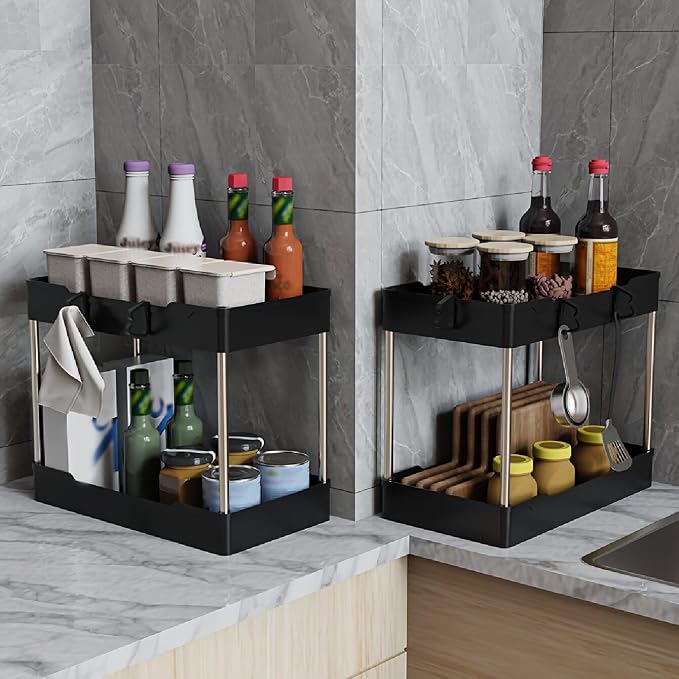 3 Pack Under Sink Organizer Bathroom and Storage Cabinet (Black) - Image 4