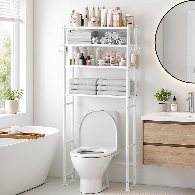 GloTika 4-Tier Over The Toilet Storage Shelves, White by QualityHomewareTimlessComfort