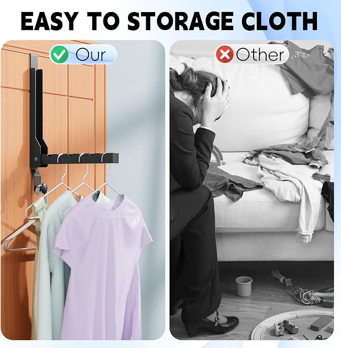 4 Pack Over The Door Hanger Folding Clothes Drying Rack, Folding Hanging Coat Rack for Indoor Laundry Room Compact Small Space Foldable Portable Clothing Hanger Hook Collapsible (Black-4(Upgraded)) - Image 7