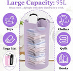 3Pack Folding Clothes Hamper with Handles, 95L Tall Laundry Basket Organizer, Durable Laundry Bags, Large Dirty Clothes Hamper for Family, Travelling, Camping, Purple + Pink + Black - Image 2