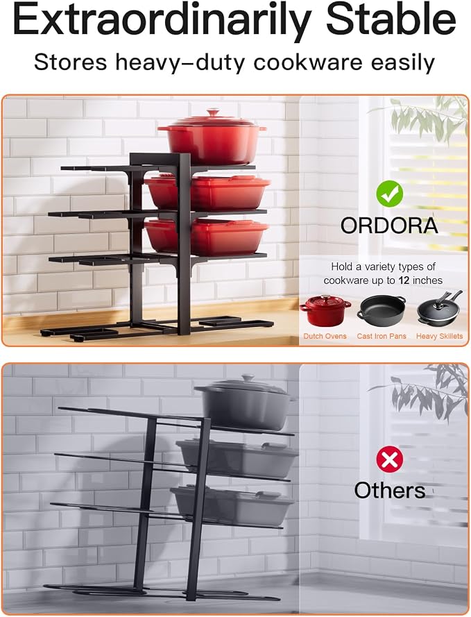 ORDORA Pots and Pans Organizer Under Cabinet 15.8", 8-Tier Adjustable Black - Image 6