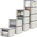 Fab totes 10 Pack Storage Bags for Clothes Blanket Storage Bins with Lids | Foldable Closet Organizers with Zippers,Window and Handles,Fabric Storage Bins for Sweater,Comforter,Bedding,Dorm essentials by Fabtotes