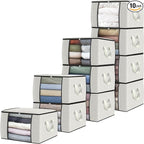 Fab totes 10 Pack Storage Bags for Clothes Blanket Storage Bins with Lids | Foldable Closet Organizers with Zippers,Window and Handles,Fabric Storage Bins for Sweater,Comforter,Bedding,Dorm essentials by Fabtotes