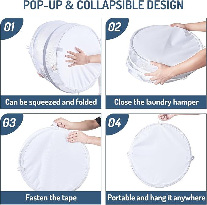 Seiritex Mesh Popup Laundry Hamper 115L Collapsible Laundry Basket Extra Large Capacity Foldable Clothing Storage Basket with Handles No Lid 26 H x 18 W x 18 L (White) - Image 7