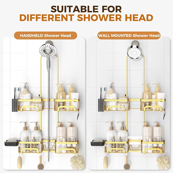 REINHARDT Split Shower Caddy Hanging for Handheld Showerheads, Gold - Image 3