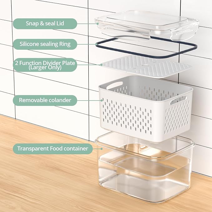 Anysig 8 Pack Fridge Fruit Storage Containers with Removable Colander - Image 4