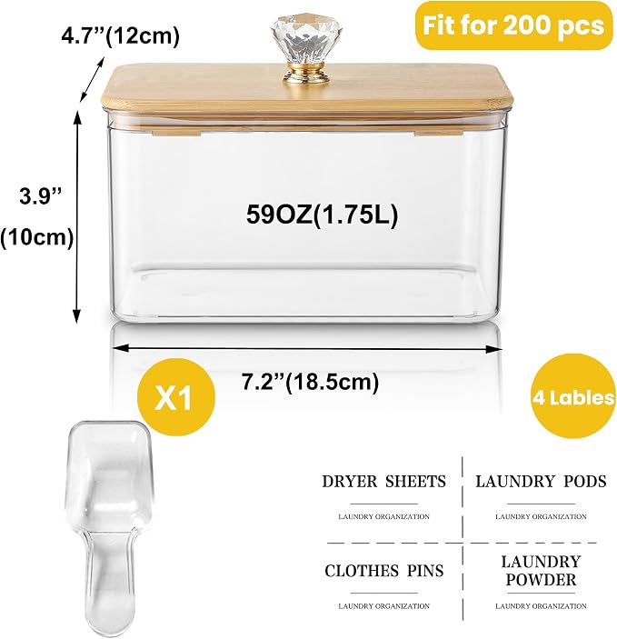 Dryer Sheet Holder with Lid, Clear Dryer Sheet Container, Dryer Sheet Dispenser with 4 Labels, Laundry Sheet Holder for Laundry Room and Organization - Image 2