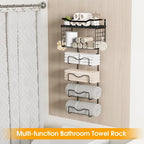 Towel Racks for Bathroom,Towel Rack Wall Mounted, 6 Tier Rolled Or Folded Towel Holder with Floating Shelves, Bathroom Towel Holder for Bath, Hand Towels,Metal and Wood,Full Black - Image 2