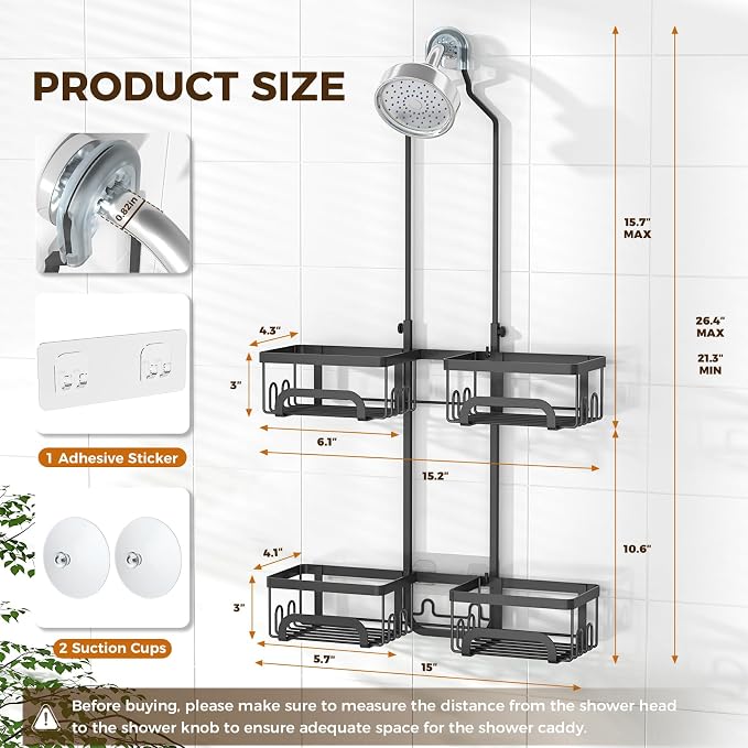 REINHARDT Split Shower Caddy Hanging for Handheld Showerheads, Black - Image 6