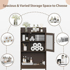 ZenStyle Over The Toilet Cabinet Double Door Wood Bathroom Storage Organizer with Adjustable Shelves, Cubby and Tempered Glass Door (Brown) - Image 7