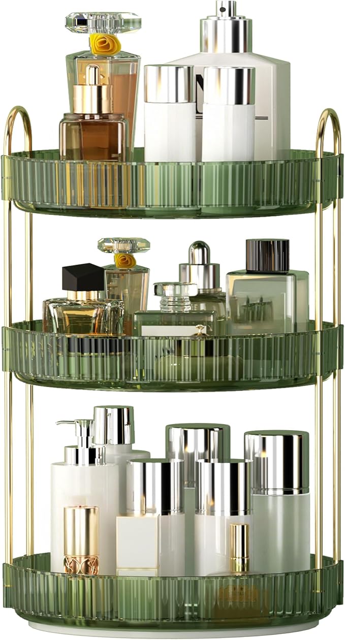 YCIA&DONE 360 Rotating Makeup Organizer and Storage for Vanity Countertop 3 Tiers, High Capacity Cosmetic Skincare Perfume Organizers for Dresser Bathroom Lazy Susan (Vintage Green) by YCIADONE