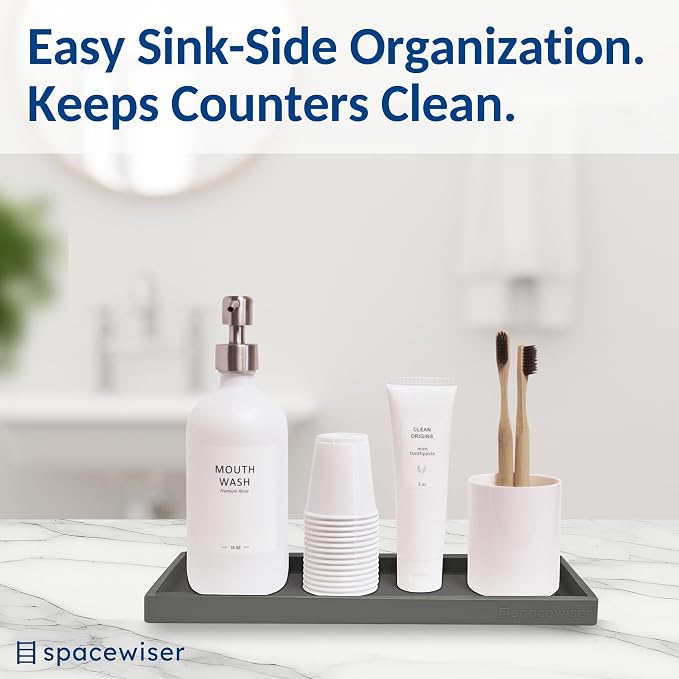 Spacewiser Countertop and Vanity Tray - 11.7" Silicone Bathroom Counter Tray, Dish Soap Trays for Kitchen Counter, Sink Organizer Caddy Accessories, Drawer Toilet Plant Shower Makeup Mat Oil Holder - Image 4