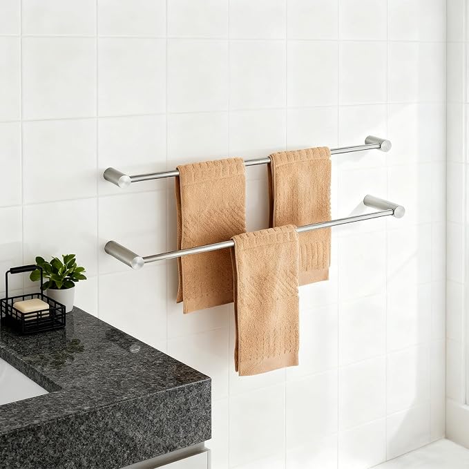 Towel Racks for Bathroom, NEWRAIN 30 inch Double Bath Towel Bar Wall Mounted, Stainless Steel Kitchen Towel Holder, Brushed Nickel Towel Rod Towel Rail Hange - Image 4