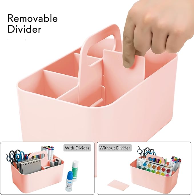 Tiawudi Multipurpose Caddy Organizer, Plastic Caddy with Handle, Stackable Desk Organizer for Stationery, Marker and Pencil, Office Supplies Organizer, Dorm Caddy - Image 4