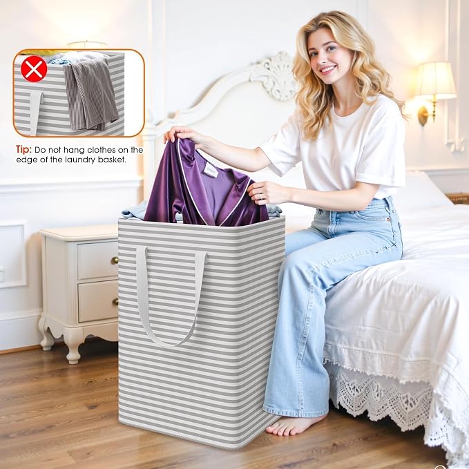 3-Pack Laundry Basket, Collapsible Laundry Hampers, 75L, Gray - Image 4