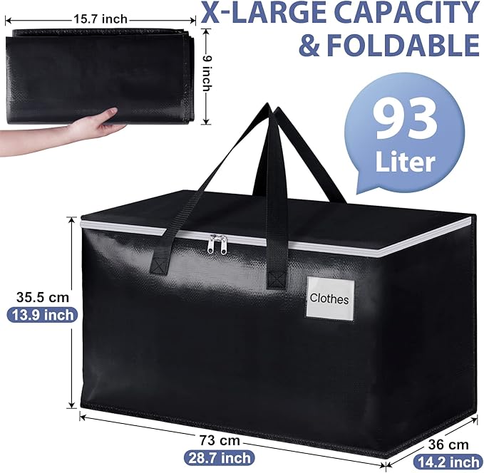 StorageRight Moving Bags, Moving Boxes, 93L 4-Pack Sotrage Bags Totes,Black - Image 2