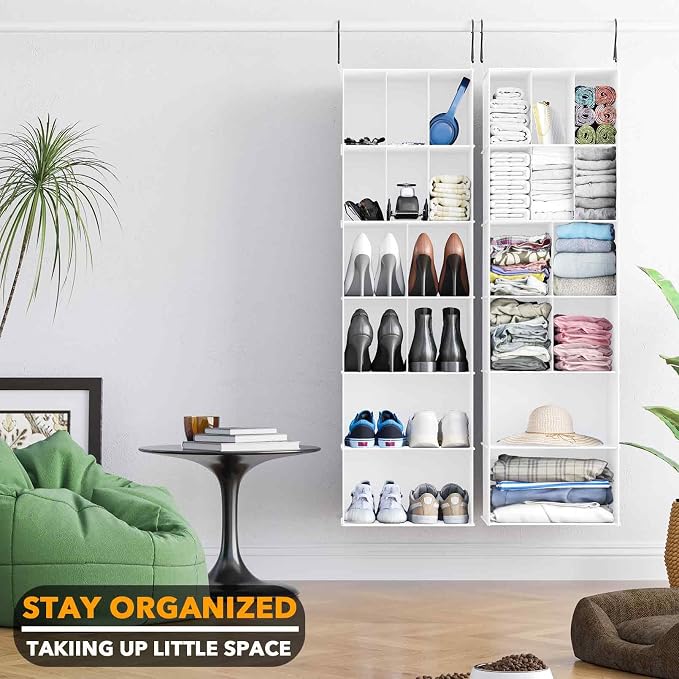 SpaceAid 2 Pack Hanging Closet Organizer and Storage with Dividers, 24 Compartments Hanging Shoe Shelves for Closet, Wardrobe, RV, Garment Rack - White - Image 7