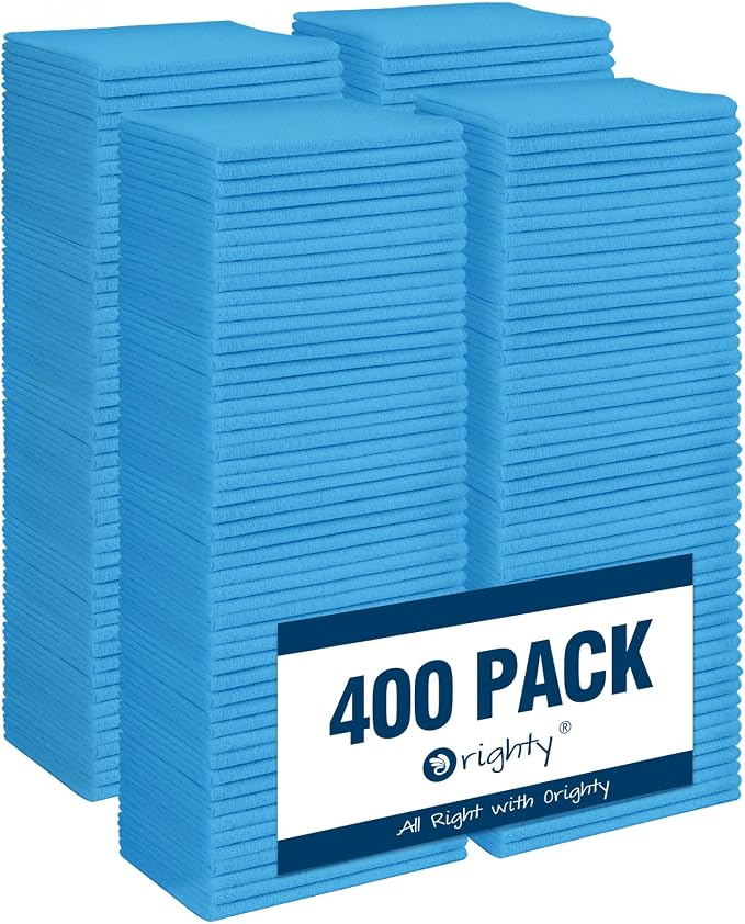 Orighty Microfiber Cleaning Cloth Bulk, 400 Pack Blue Shop Towels by AllRightinOrighty