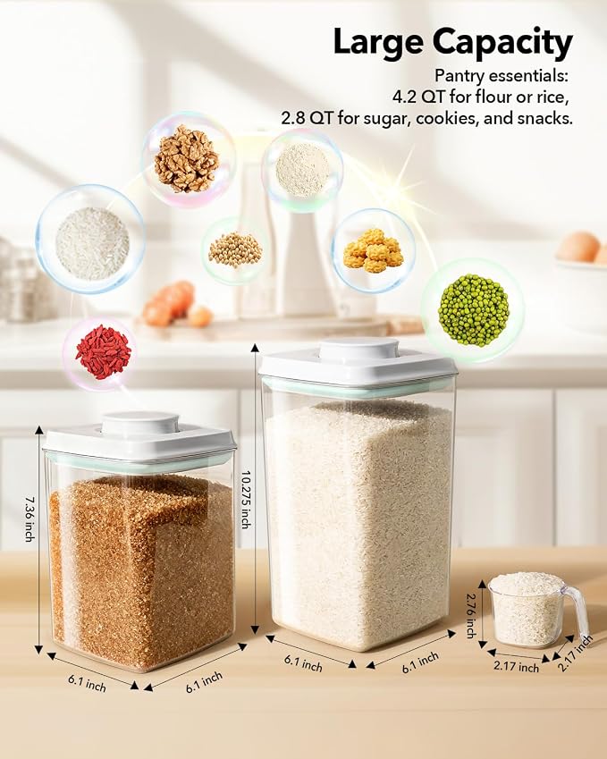 Ankou Food Storage Container Sets, 2.8 Qt *2+ 4.2 Qt *4 Airtight Canisters with Lids and 130ml Scoop, BPA-Free Plastic Pantry Containers for Flour, Sugar, Rice - Image 6