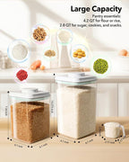 Ankou Food Storage Container Sets, 2.8 Qt + 4.2 Qt *2 Airtight Canisters with Lids and 130ml Scoop, BPA-Free Plastic Pantry Containers for Flour, Sugar, Rice - Image 6
