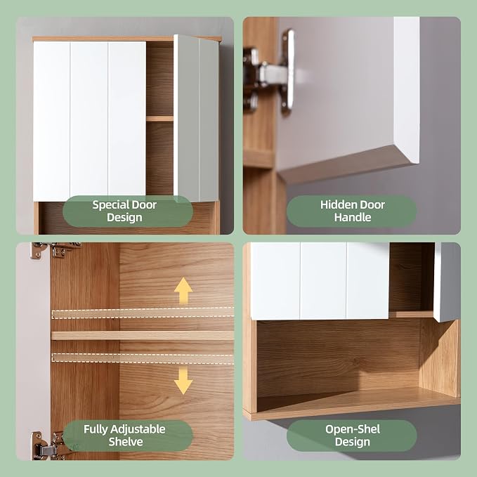 24"x30" Bathroom Wall Cabinet with Asymmetrical Doors & Open Shelf - Image 4