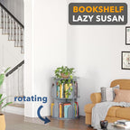 SpaceAid 2 Tier Rotating Bookshelf Tower, Spinning Bookcase Lazy Susan, Revolving 360 Book Shelf Storage Round Carousel, Vertical Rotate Turning Spiral Corner Organizer, Gray - Image 4