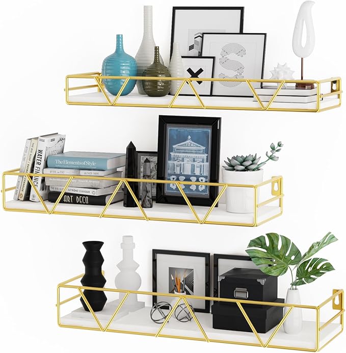 Floating Shelves Set of 3, Wood Wall Shelf, Farmhouse Shelf for Bedroom by Amoot