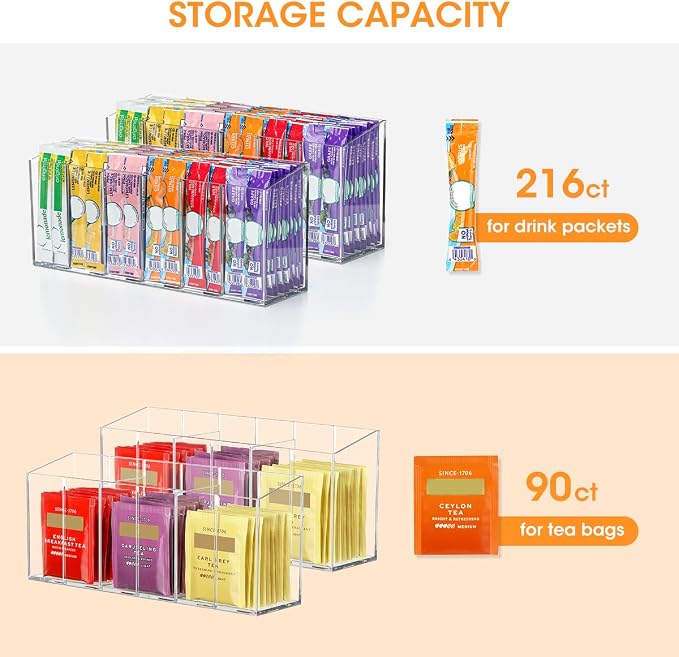 Aieve 2 Pack Drink Packet Organizer, Water Drink Packet Holder with Removable Dividers for Pantry Organizers and Storage, Water Flavor Powder Mix Holder for Kitchen Storage Organization - Image 6
