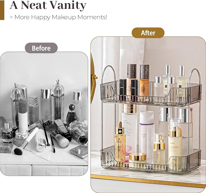 Aveniee Bathroom Counter Organizer Countertop, Makeup Perfume Shelf Storage, 2 Tier Skincare Cosmetic Tray for Dresser Vanity - Grey - Image 6