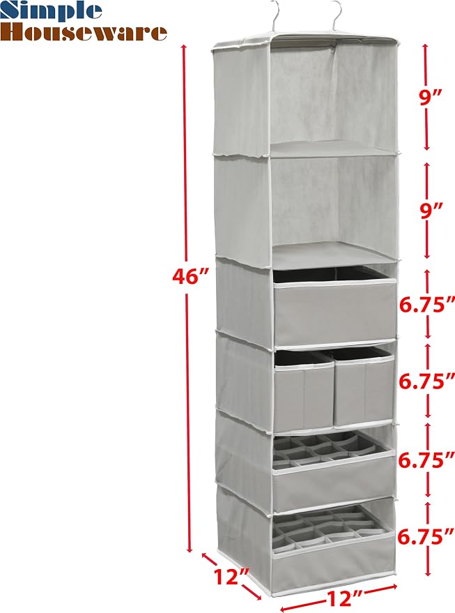 Simple Houseware 6 Shelf Hanging Closet Organizer with 5 Drawers Storage - Image 4