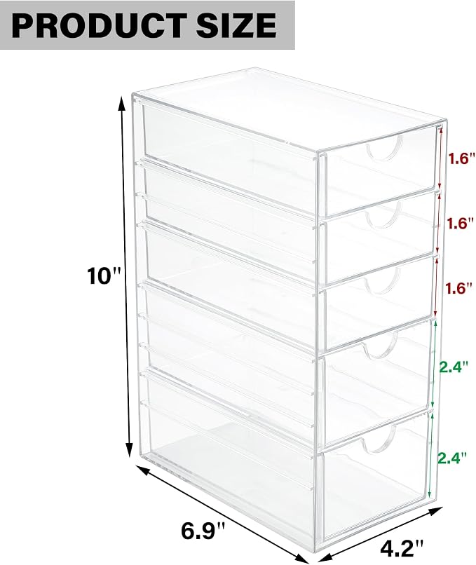 Prsildan Hair Accessories Organizer Acrylic Drawer with 5 Small Drawers - Image 3