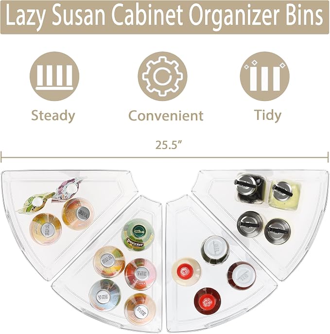 URALFA Lazy Susan Organizer Set of 8, 1/8 Wedge Corner Cabinet Organizer - Image 3