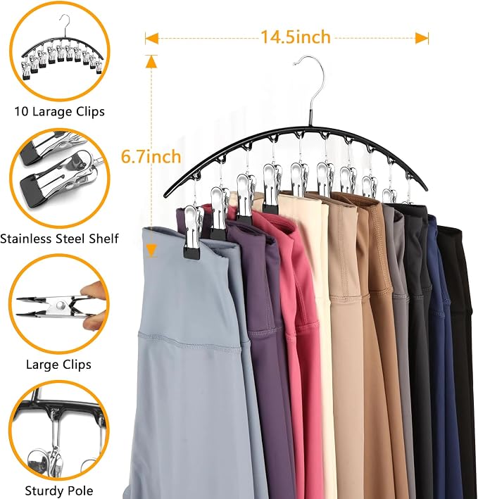 Legging Hangers for Closet Organizer, Hat Hangers for Closet 2 Pack with 10 Clips Holds 20 Leggings, Legging Hanger, Pants Storage Organizer Suitable for Socks, Panties, Underwear, Pants (Pink) - Image 3