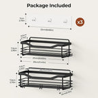 Orimade Shower Caddy Basket Shelf Storage Rack, No Drilling Wall Mounted Adhesive Rust Resistant Stainless Steel Shower Organizer with 5 Hooks for Bathroom, Black 2 Pack - Image 5