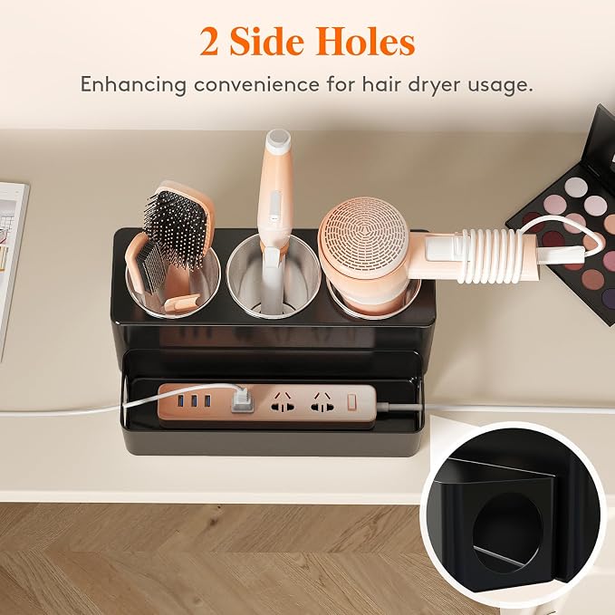 Lifewit Hair Tool Organizer Dryer Holder Countertop with 3 Cups, Black - Image 6