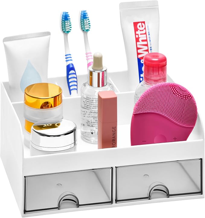 Bathroom Counter Sink Vanity Organizer Countertop with Drawers, White B by VITVITI