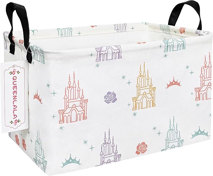 Rectangular Collapsible Laundry Basket with Side Handles, Rose Castle by QUEENLALA