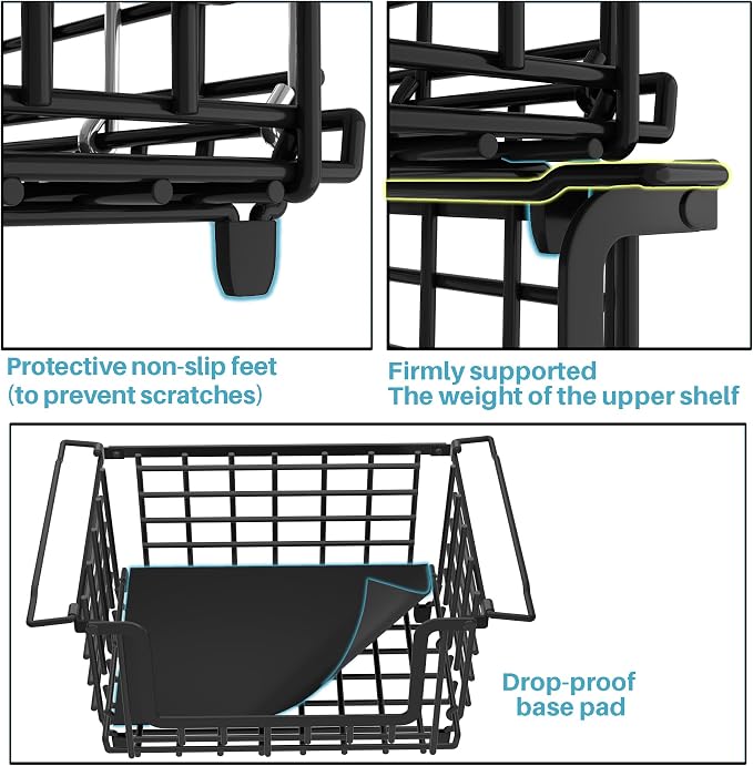 2 Pack Stackable Metal Wire Vegetable Fruit Basket for Kitchen Counter Cabinet, Pantry Organizers and Storage Basket, Food Can Snack Onion Potato Bread Storage Shelf Freezer Organizer Bins Containers - Image 5